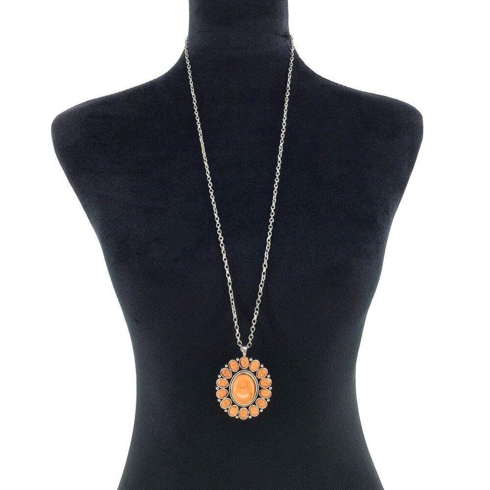 Paparazzi Rancho Roamer Necklace Orange Stone Silver Tone Adjustable Length